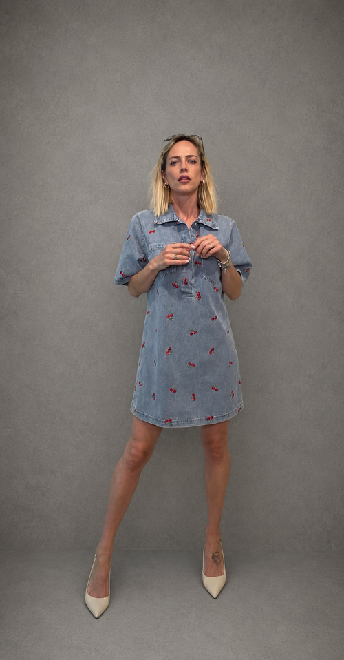 CILIEGIA - abito in jeans con ricami