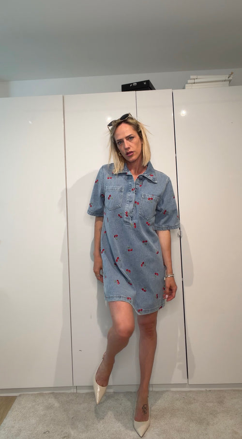 CILIEGIA - abito in jeans con ricami
