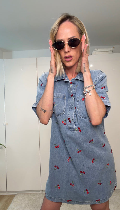 CILIEGIA - abito in jeans con ricami